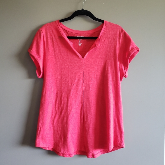 GAP Bright Pink Easy Tee V Neck Short Sleeve Large - Picture 10 of 10